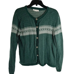 VTG Cherokee‎ Made in USA Christmasy Button Up Cotton Cardigan Sz LG